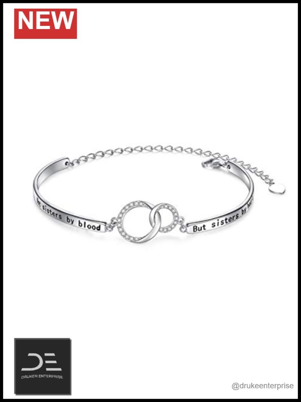 925 Sterling Silver Sister Bracelet Interlocking Circles Bangle